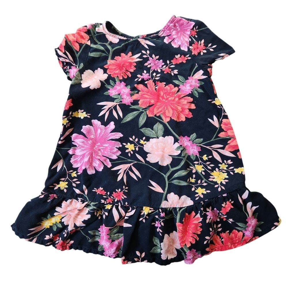 Old Navy Black Floral Peplum-Hem Swing Dress Size 3T